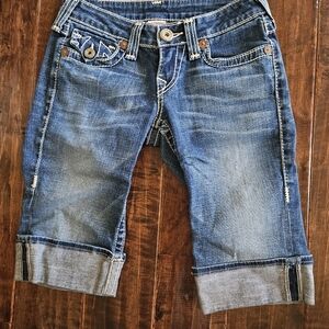 True Religion Distressed Blue Denim Shorts
